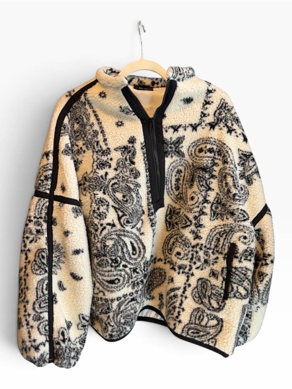 Vici Black & Cream Paisley Sherpa Pullover Jacket